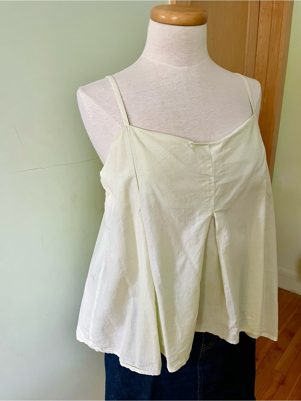 🇮🇹 BENETTON Soft Mint Green Spaghetti-Strap Light Cotton Cami Top, Size L